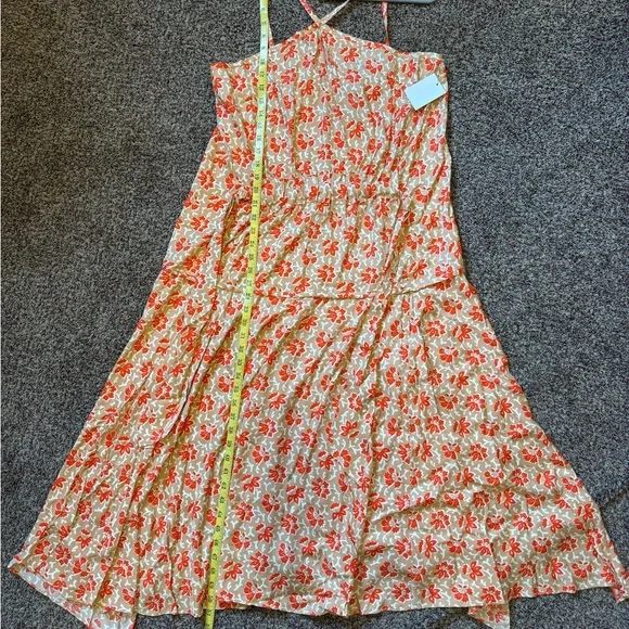 Joie Red Orange Cream Floral Midi Halter Dress size OX Large POSSIBLY Plus Size - Picture 11 of 13